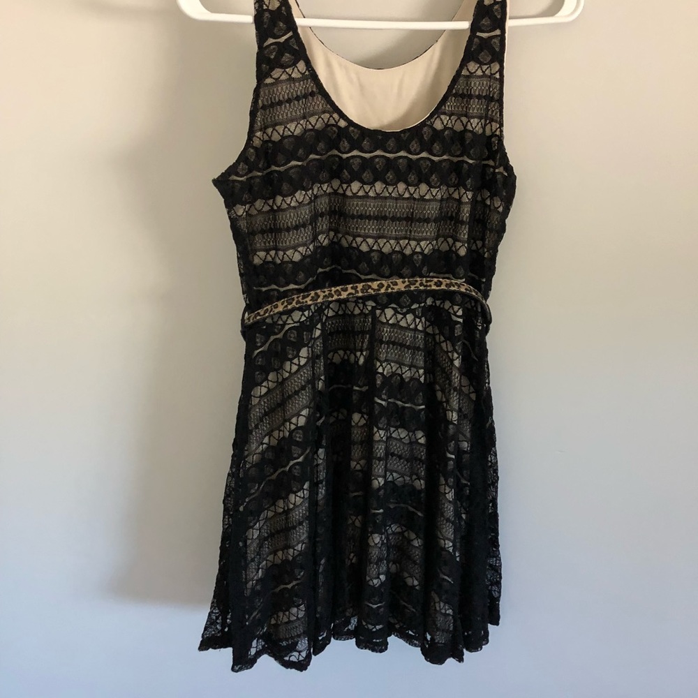 River island black and cream lace belted dress
